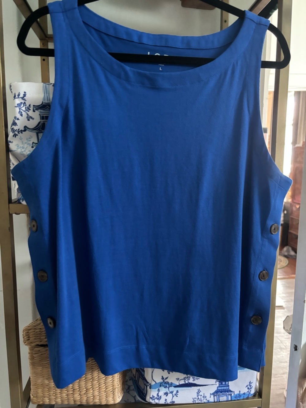 LOFT Royal Blue Sleeveless Tank with Side Buttons